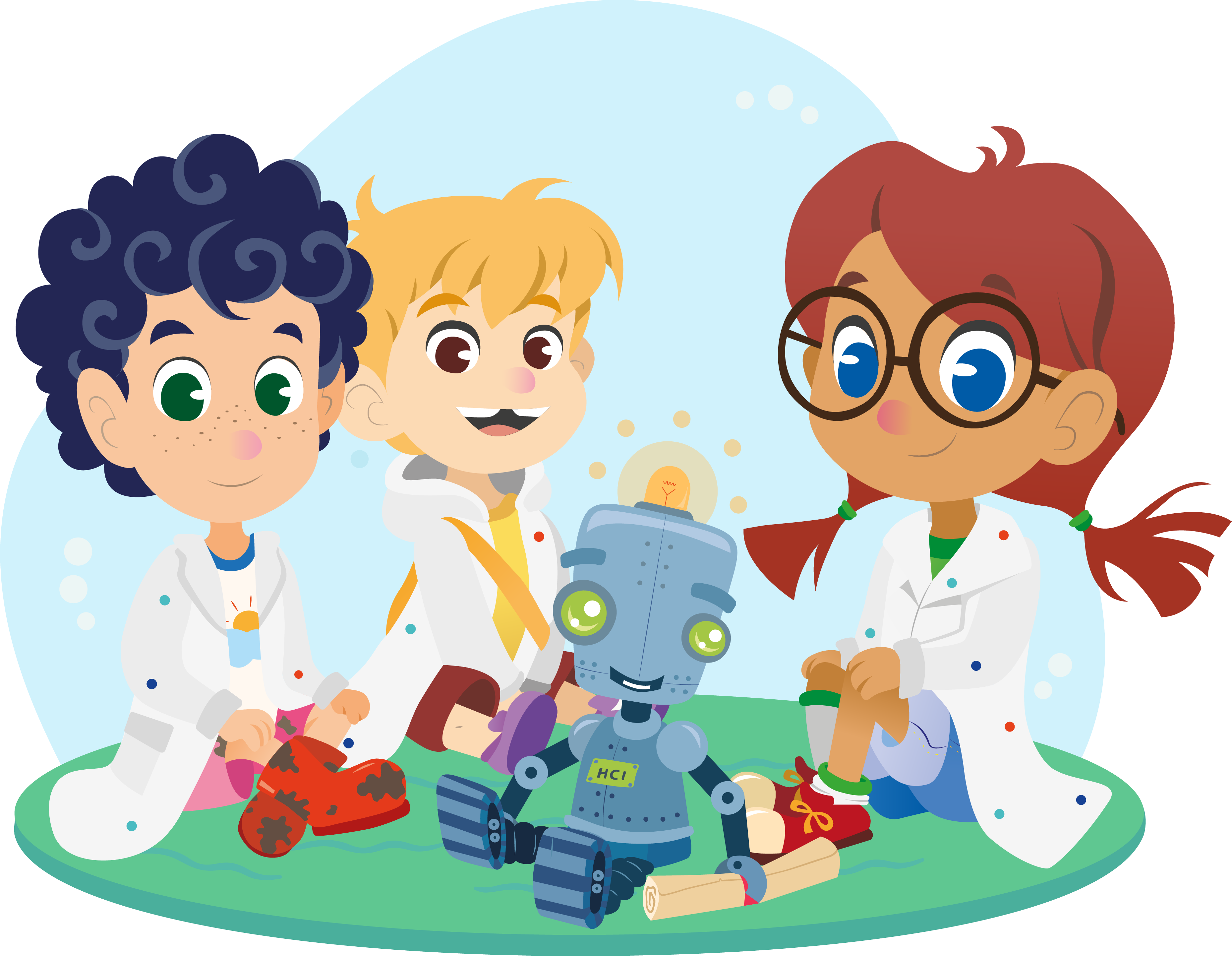 Kide Science characters sitting in a circle and smiling